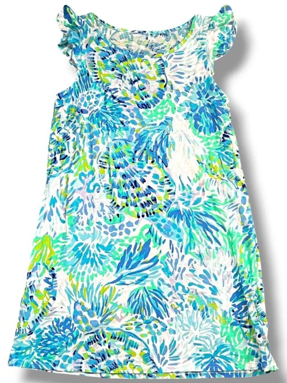 Lilly Pulitzer Ella Dress Shell Of A Party Girls Flutter Sleeve Size L 8-10